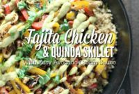 Zesty Fajita Chicken Quinoa Skillet with Avocado Crema
