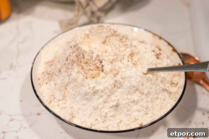 Dry ingredients mixed in a bowl.