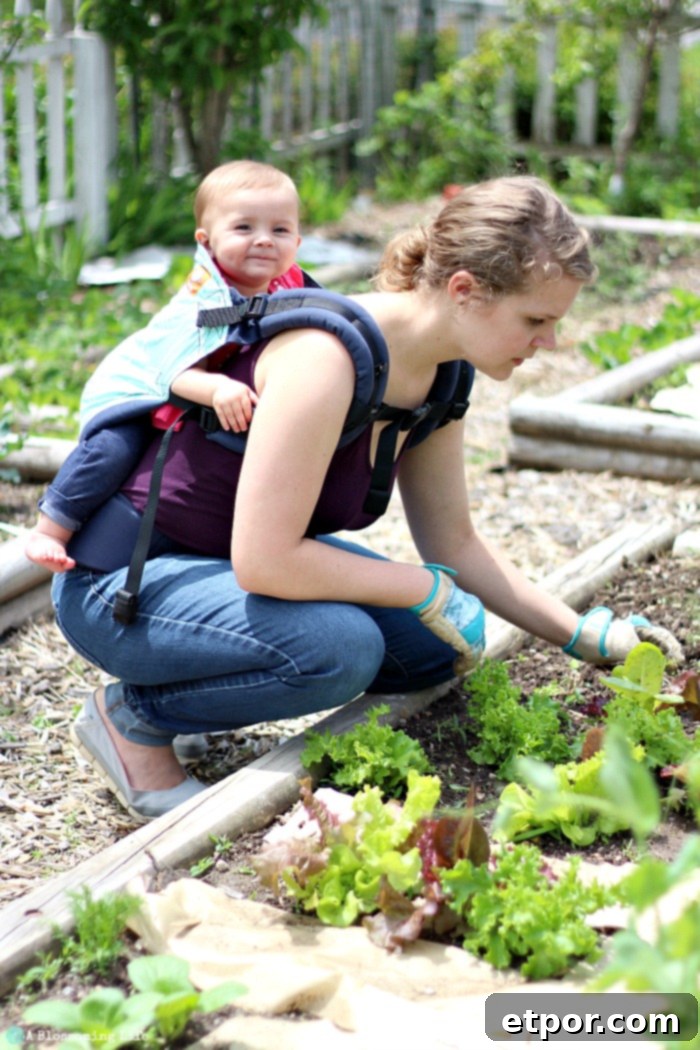 Green Thumbs, Tiny Hands: Gardening with a Baby 3 How to garden with a baby- wear them