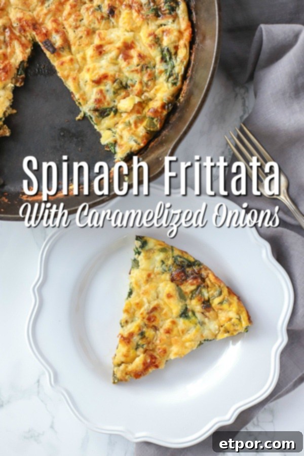 Close-up of a delicious spinach frittata slice on a white plate, ready to be enjoyed for breakfast or brunch.